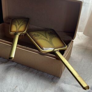 VTG Midcentury vanity set Art Nouveau styles brush & mirror in box.